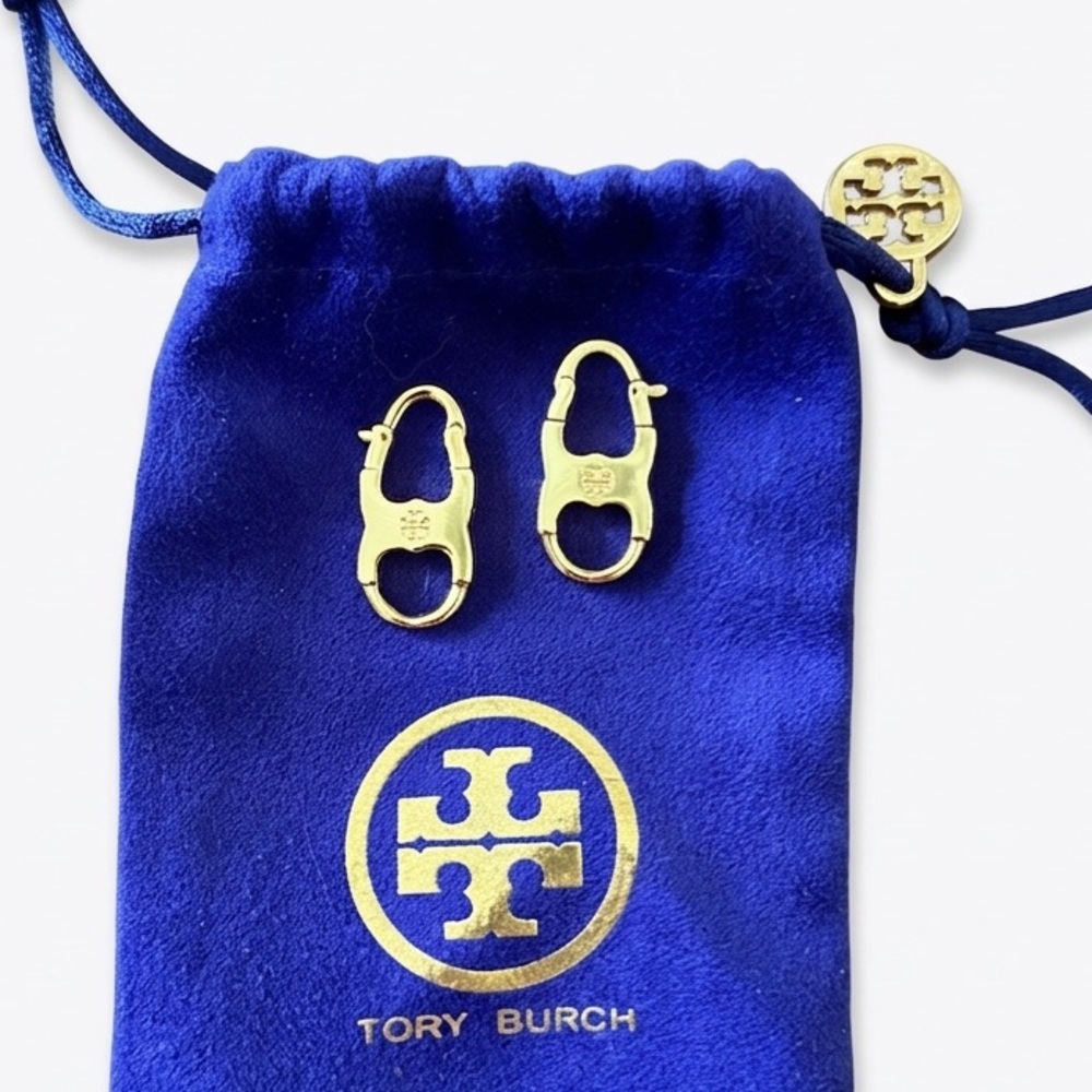 Tory Burch Gold Carabiner Logo Earrings
